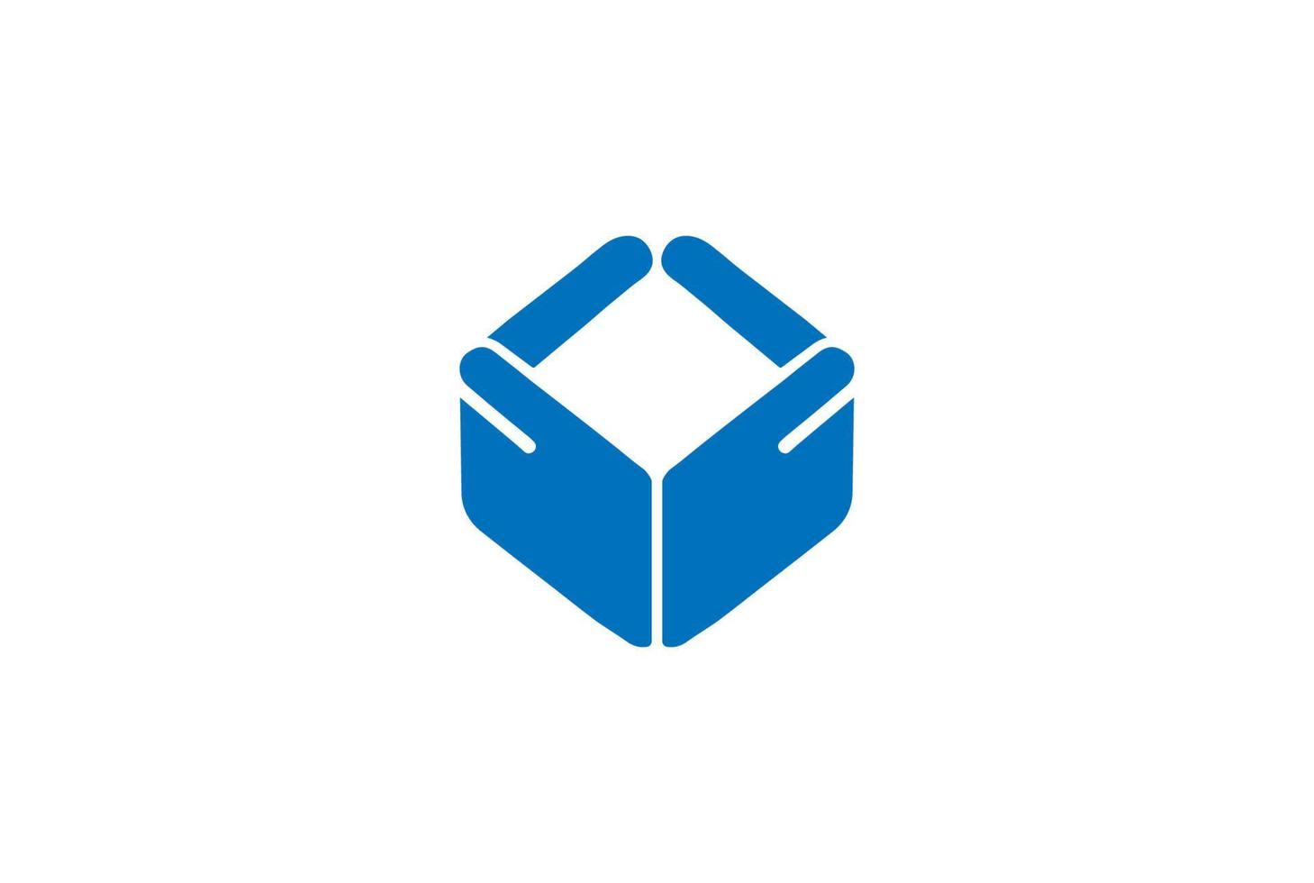 eenvoudige minimalistische vierkante doos met handkubus voor pakketbezorging bescherm logo-ontwerpvector vector