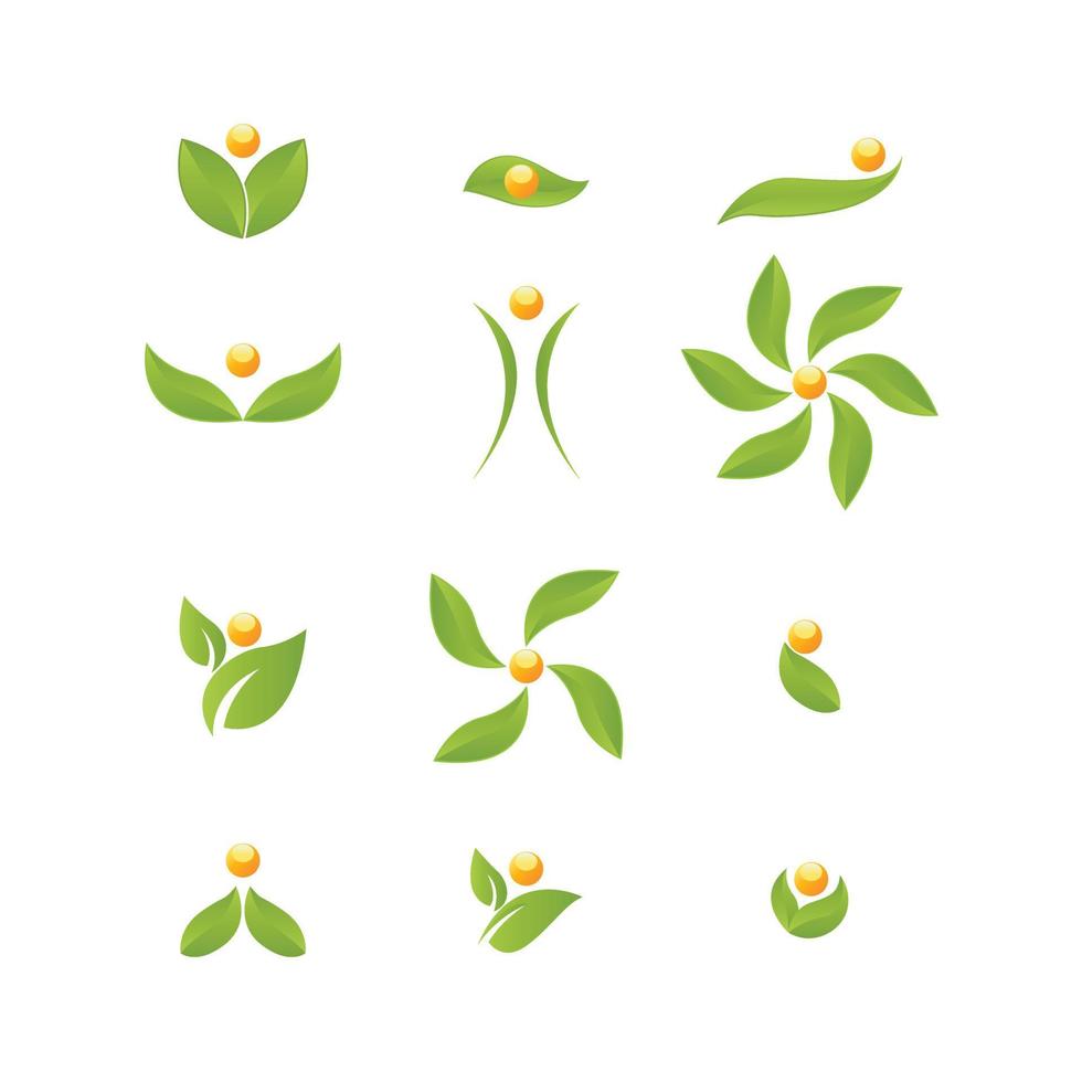 natuur groen blad icon set vector