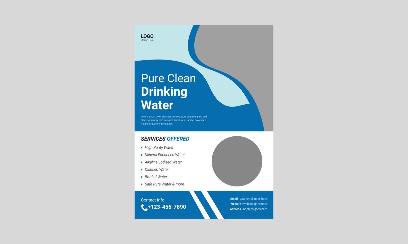flyer-ontwerp voor het bijvullen van water. drink puur water poster sjabloon. zoetwaterservice flyer sjabloon, omslag, a4-formaat, flyer, poster, folder, drukklaar vector
