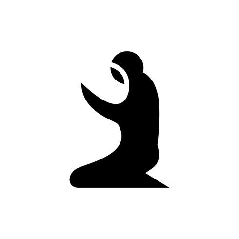 Moslimvrouwen gebed glyph pictogram. Ramadan Kareem vector