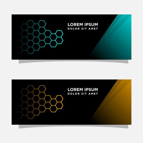 Abstract zwart banner moderne conceptontwerp. Glanzende gouden en blauwe kleur vector