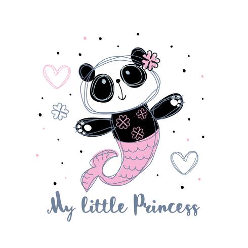 Panda zeemeermin. Lieve meid. Kleine prinses. Vector