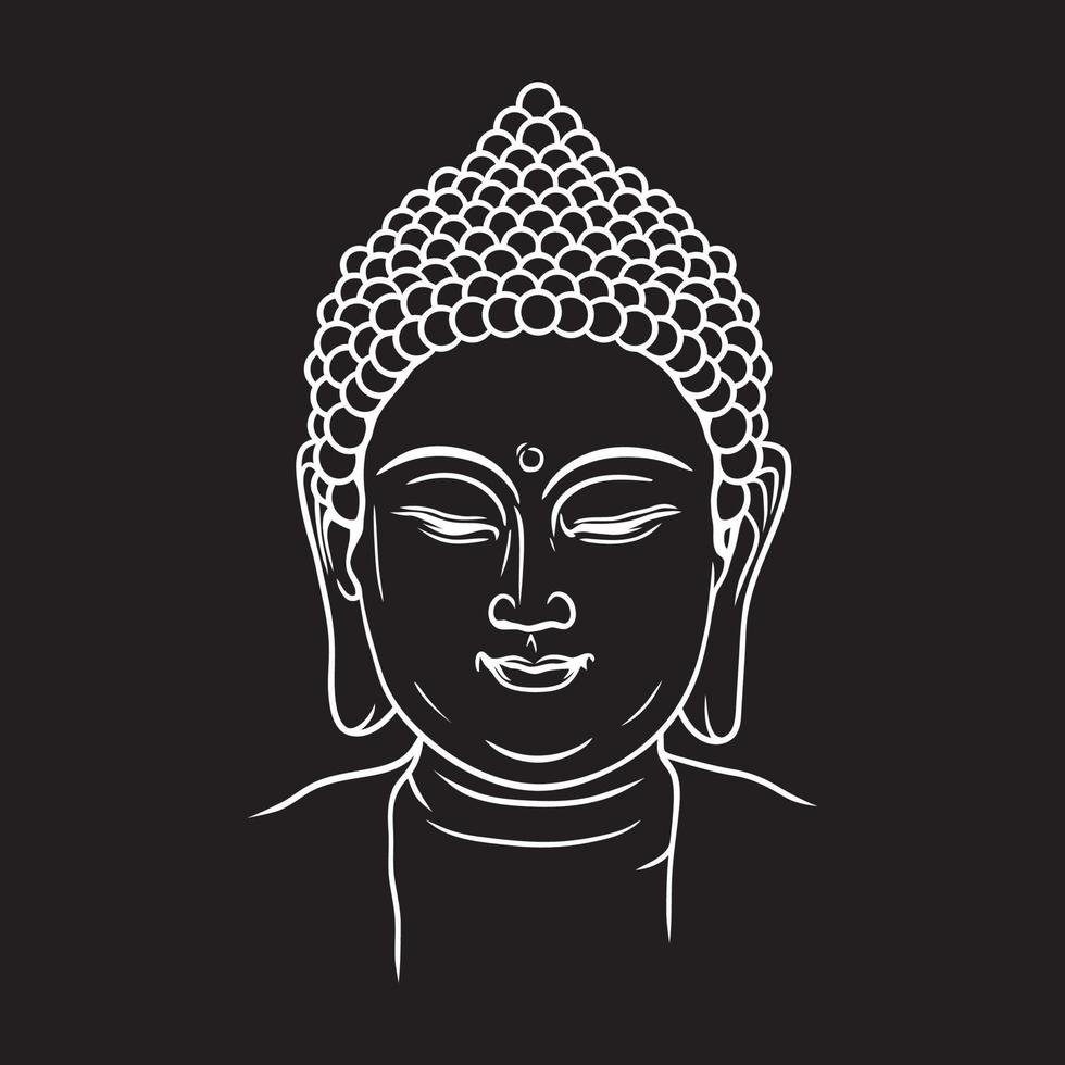 Boeddha's hoofd vector lijntekeningen op zwarte achtergrond