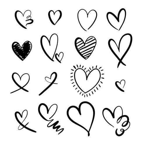 Hand tekening harten set collectie vector