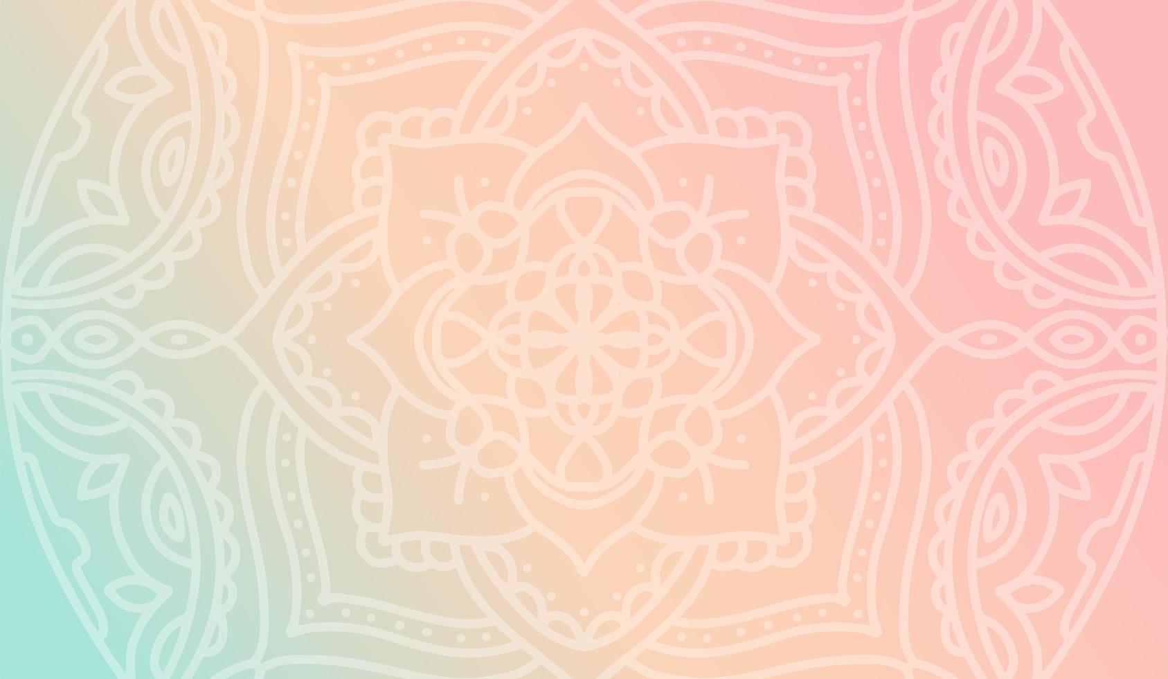 dromerig perzikroze gradiëntbehang met mandalapatroon. vector horizontale achtergrond voor meditatie poster, banner voor yogaschool