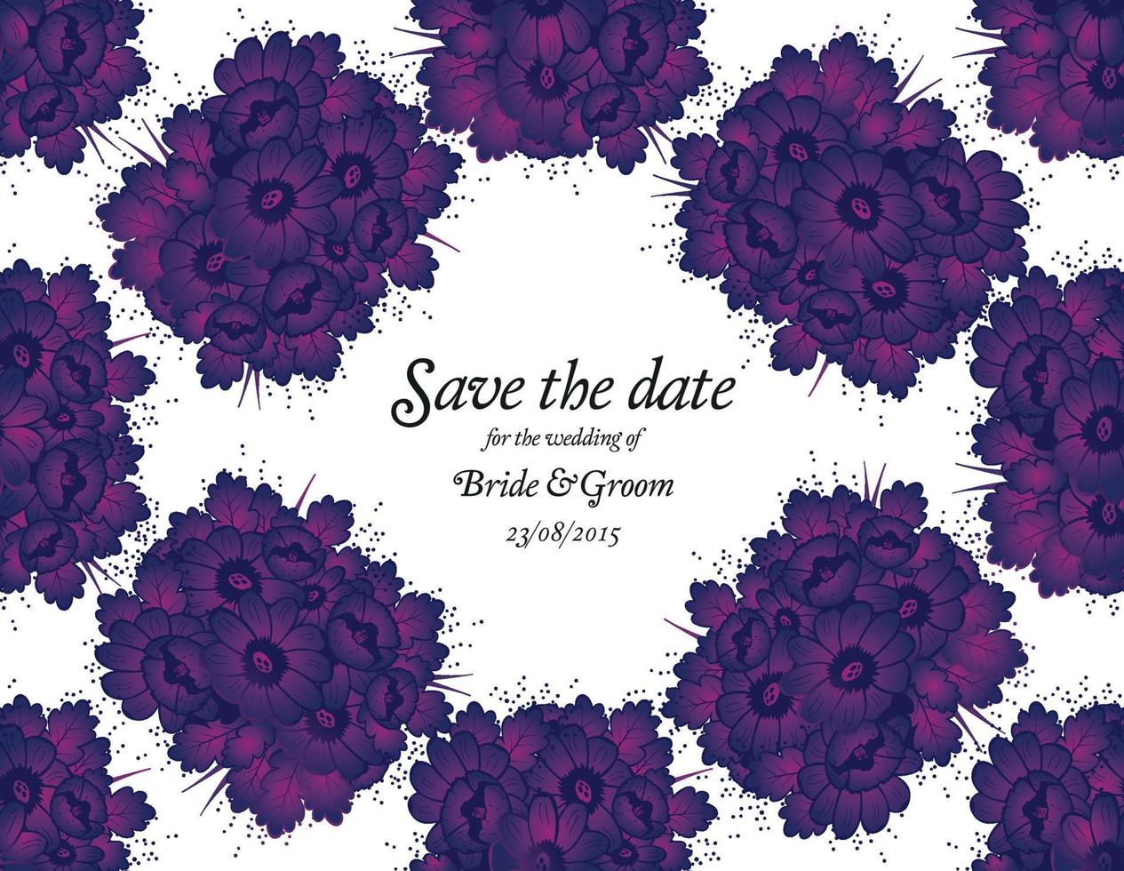 bruiloft uitnodigingskaart met paarse bloemen. vector