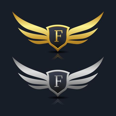 Wings Shield Letter F Logo sjabloon vector