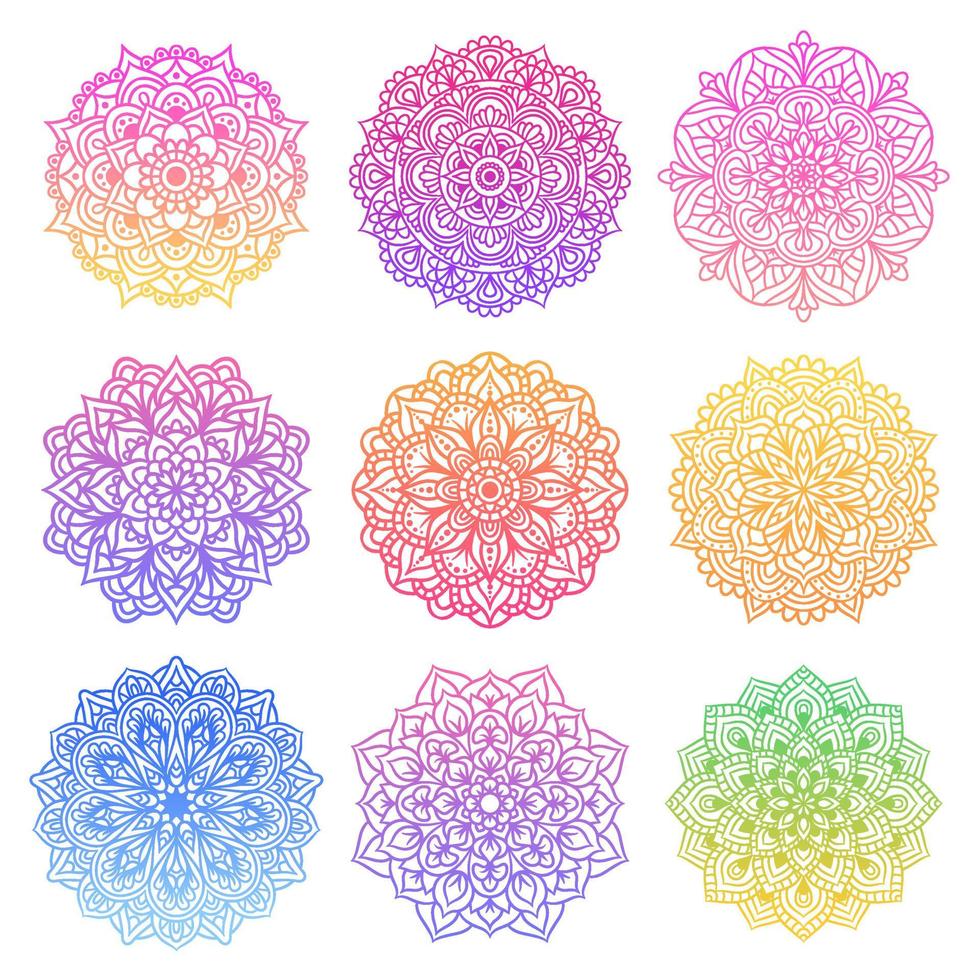 set van mandala ronde gradiënt ornament patroon vector