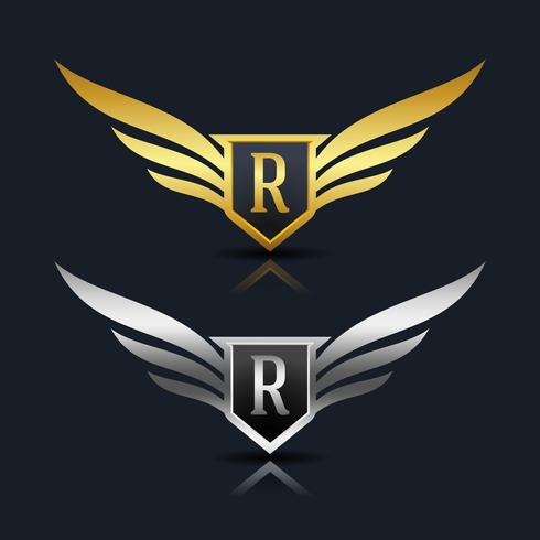 Wings Shield Letter R Logo sjabloon vector