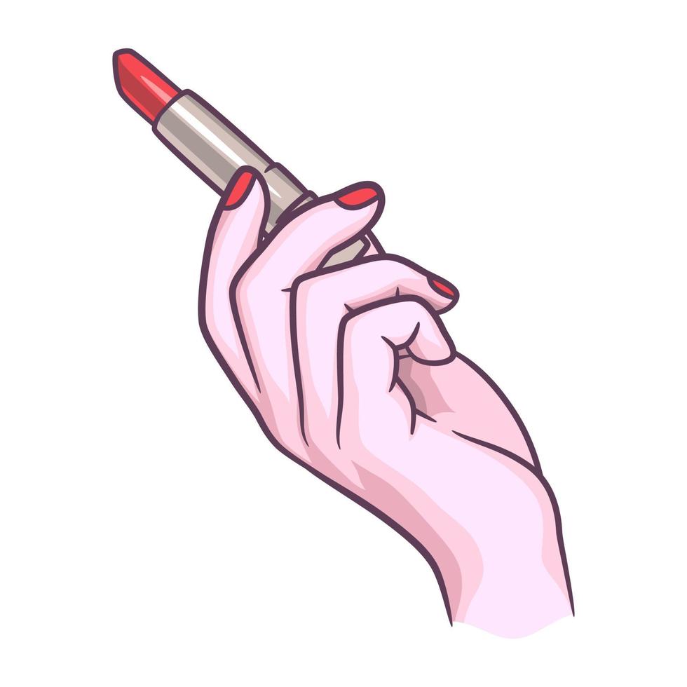 vrouwelijke hand met lippenstift vectorillustratie vector