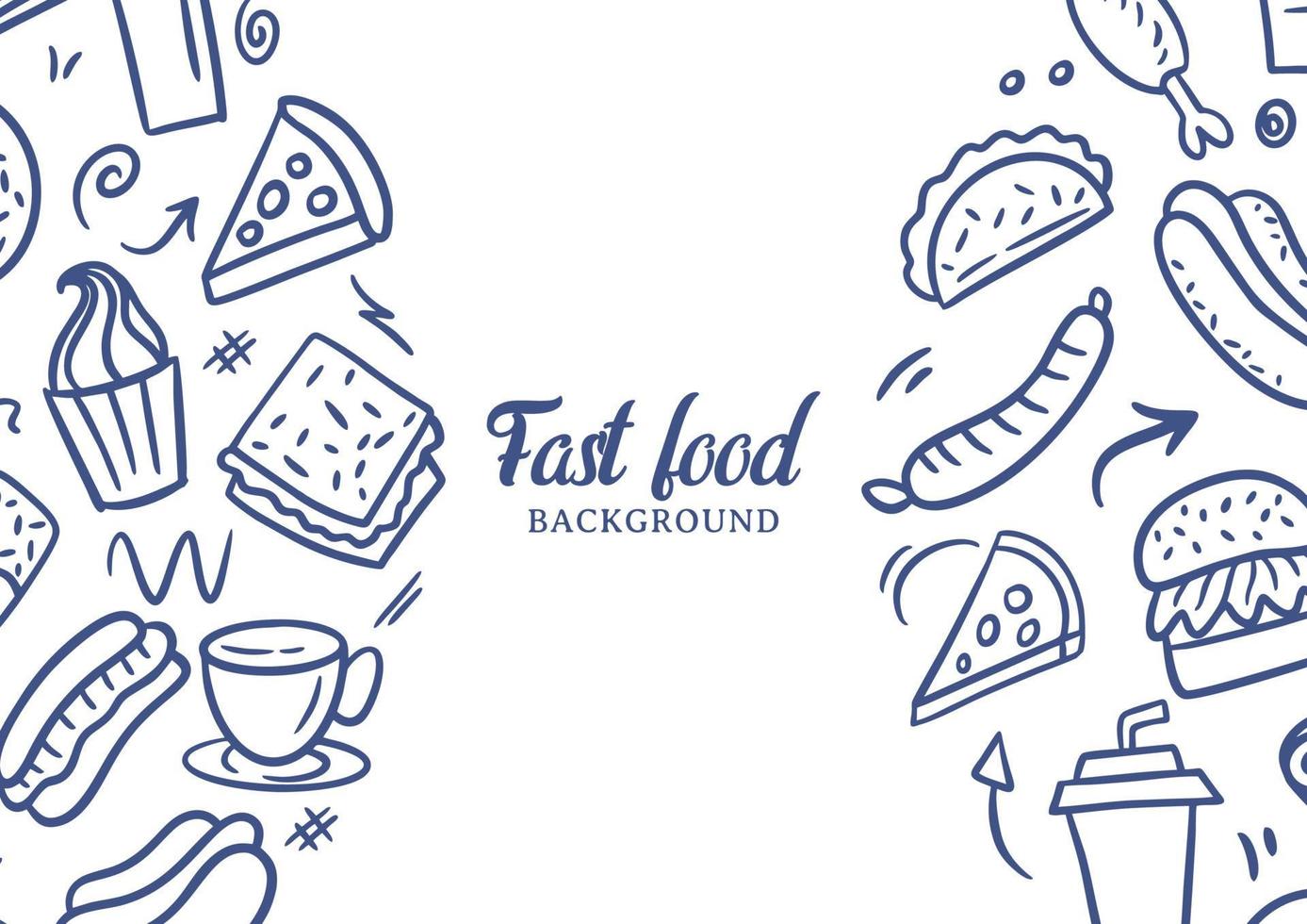 fastfood doodles vector achtergrond. straatvoedsel achtergrond