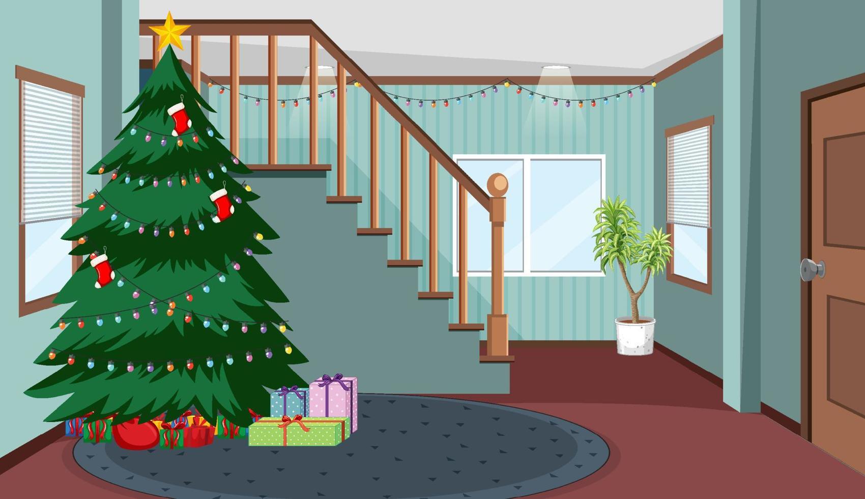 lege kamer met kerstboom en cadeautjes vector