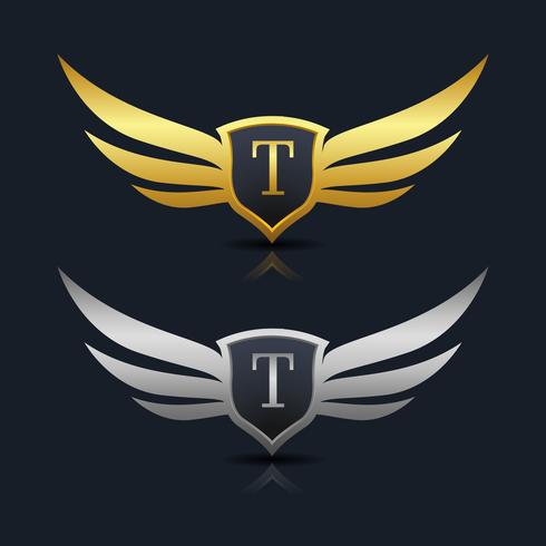 Wings Shield Letter T Logo sjabloon vector