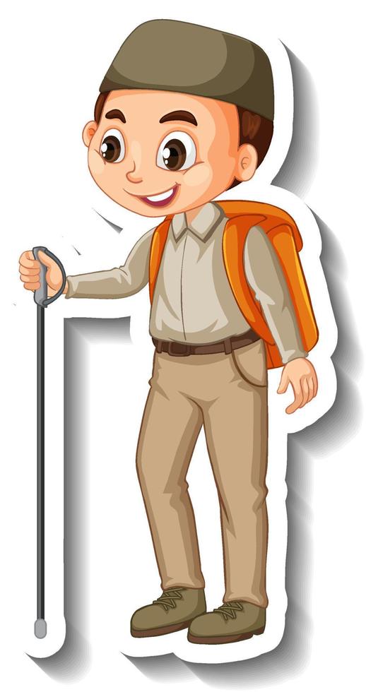 moslim jongen in safari outfit stripfiguur sticker vector