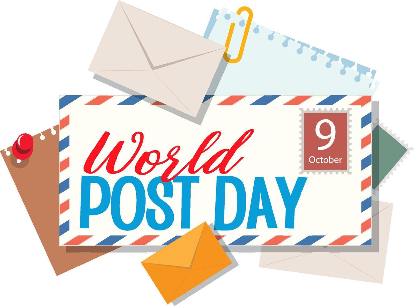 wereld post dag woord logo op envelop vector