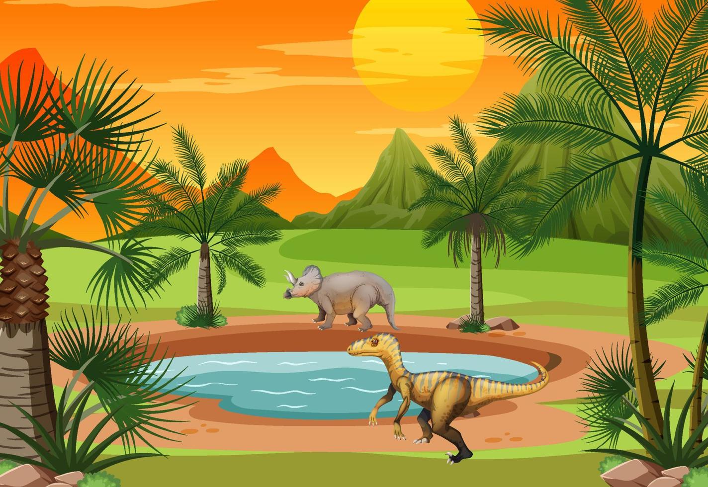 dinosaurus in prehistorische bosscène vector