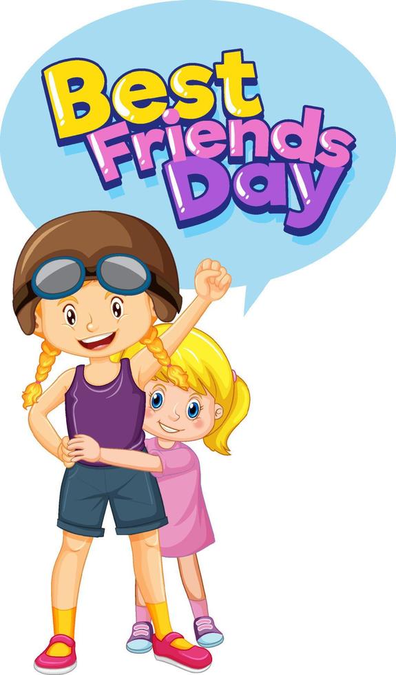 beste vriendendag-logo met twee schattige meisjes stripfiguren vector