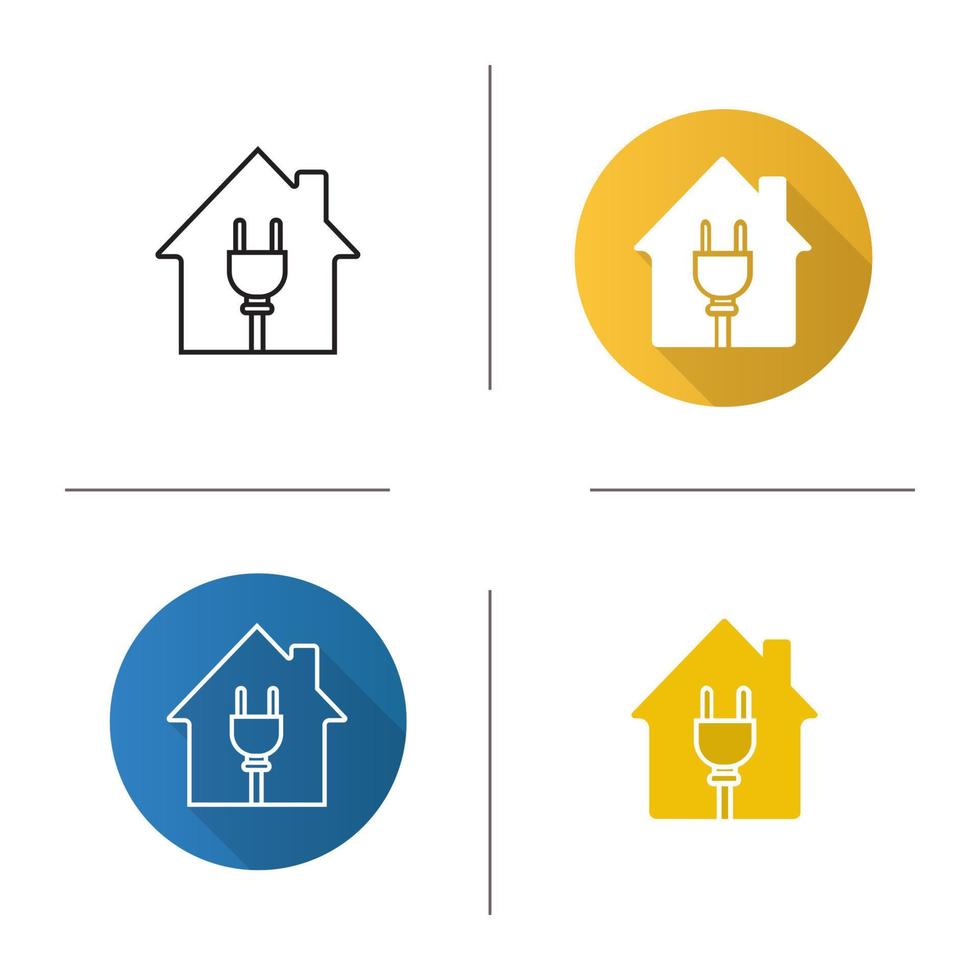 huis met draad stekker icoon. plat ontwerp, lineaire en glyph-kleurstijlen. elektrificatie van het huis. geïsoleerde vectorillustraties vector