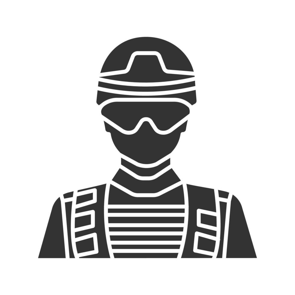 soldaat glyph pictogram. militair. silhouet symbool. negatieve ruimte. vector geïsoleerde illustratie