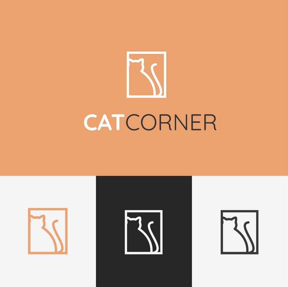 catcorner logo en pictogram concept vectorillustratie, kattenopvang, kattensalon of kattenwinkel logo-ideeën plat ontwerp vector