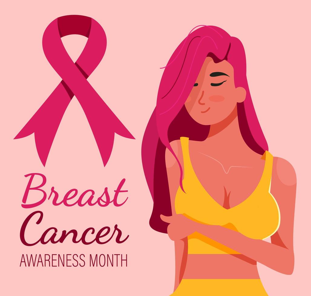 borstkanker bewustzijn maand vectorillustratie, wereld kanker lint, roze lint, ondersteuning van borstkanker overlevende poster slogan plat ontwerp vector