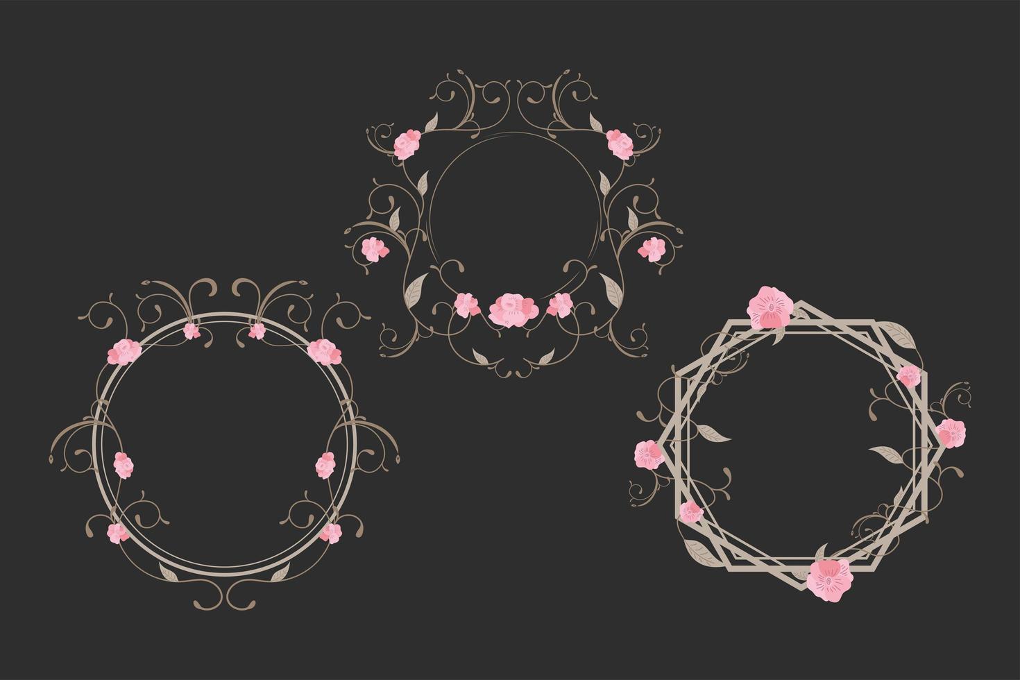 drie rozen frames pictogrammen vector