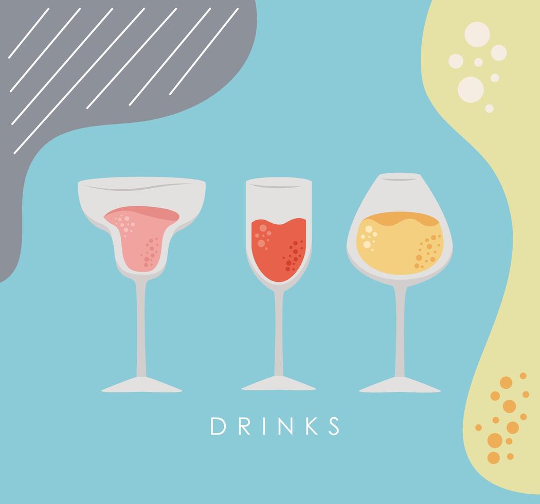 drie glazen drankjes pictogrammen vector