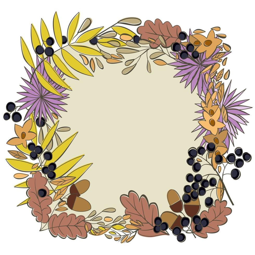 vector geïsoleerd frame met bladeren, bloemen en bessen.