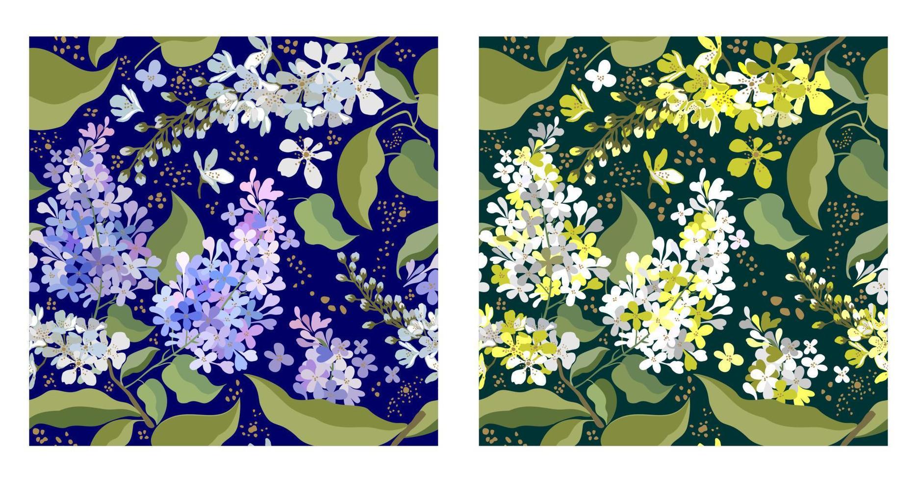 bloemenpatrooncollectie met sering en vogelkers vector