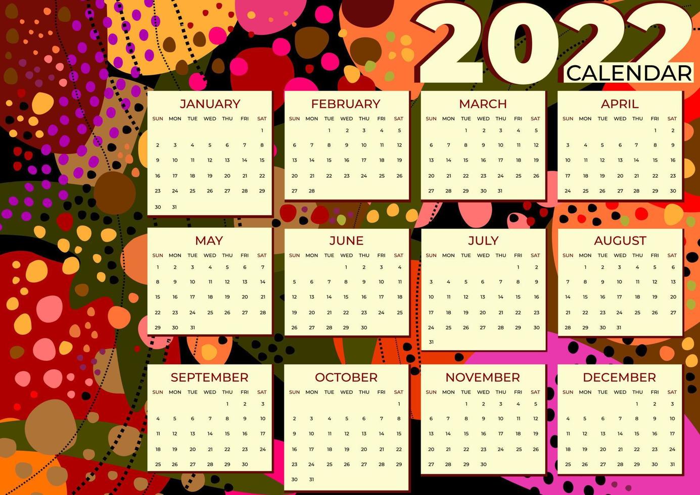 kalender 2022. kleurrijke maandkalender met kleurrijke abstracte achtergrond. vector