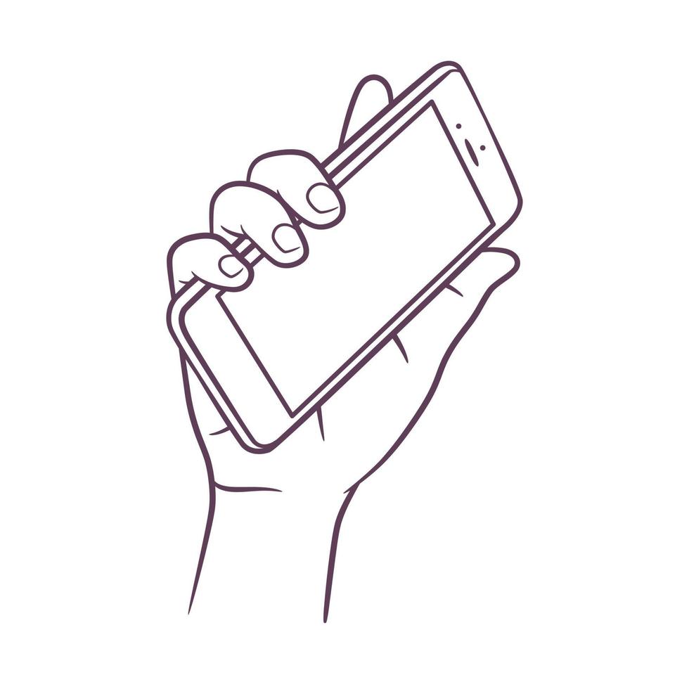 zeer fijne tekeningen tekening van de hand met slimme telefoon vector