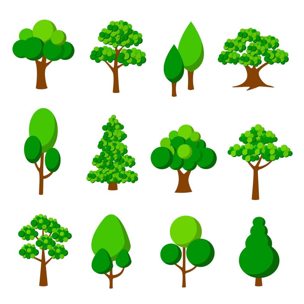 verzameling bomen. boom set geïsoleerd op een witte achtergrond. vectorillustratie. vector