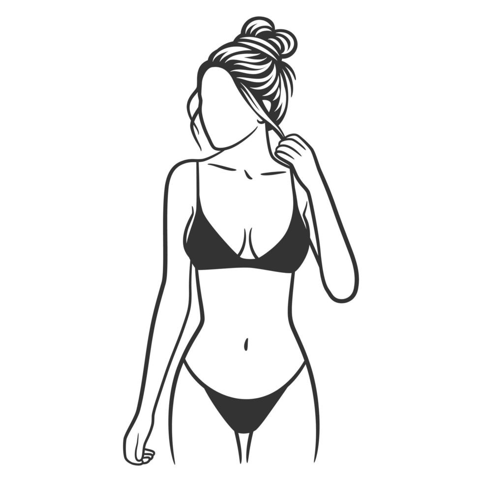 mooi meisje in bikini zwart-wit tekening vector