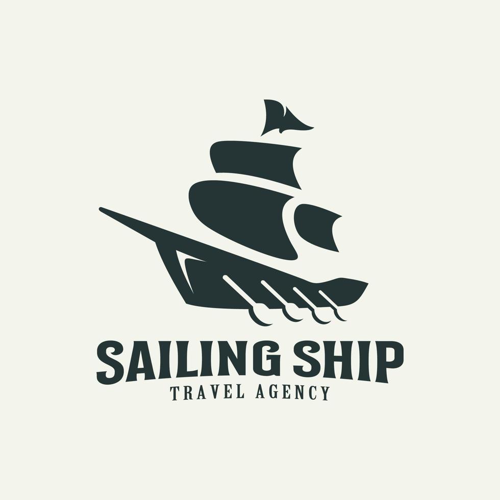 zeilschip vintage illustratie op logo badge vector