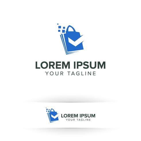 shoping bag logo online met vinkje logo ontwerpsjabloon concept vector