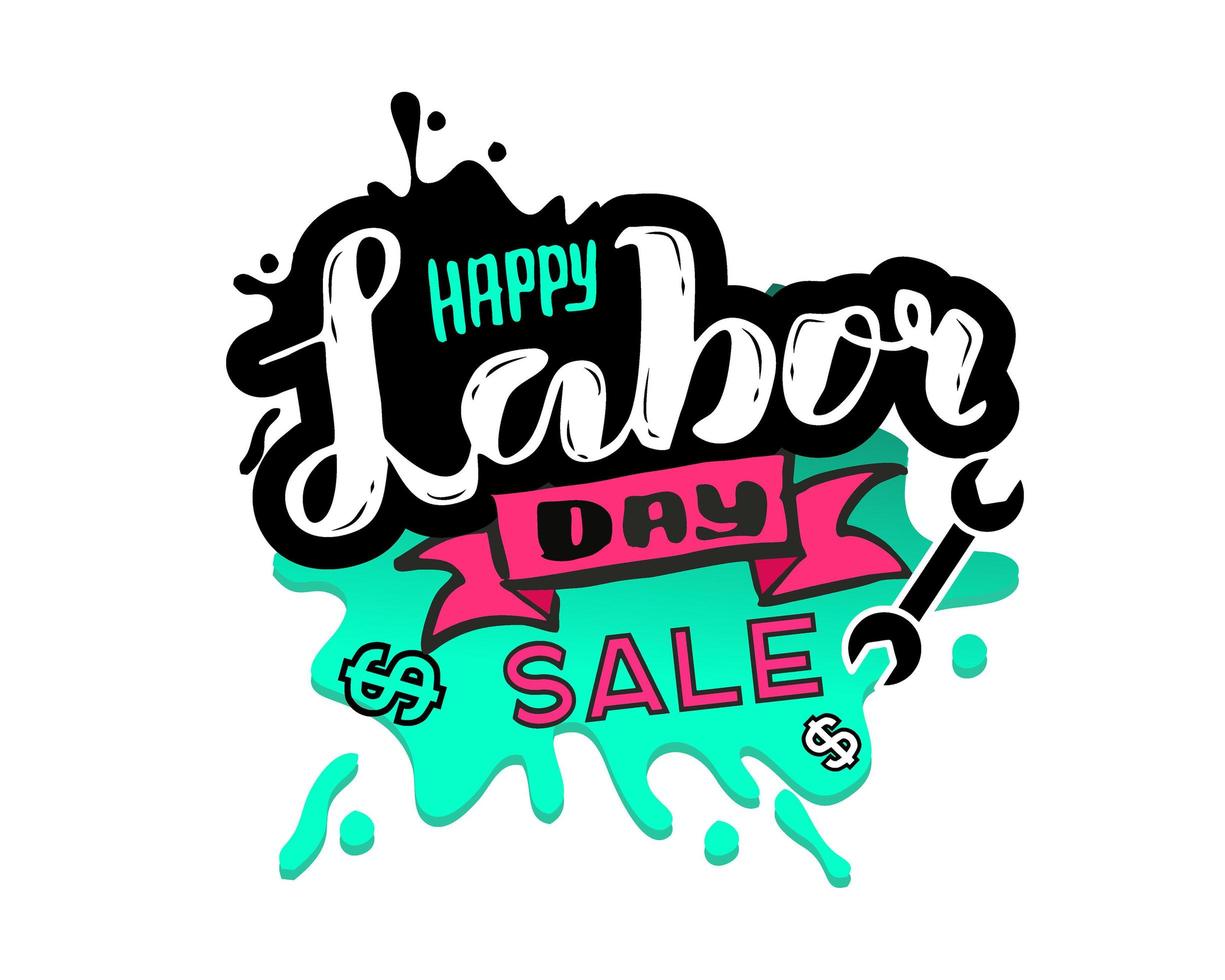 vector hand belettering gelukkige dag van de arbeid te koop - mei dag viering op 1 mei. vectorillustratie voor groeten, banner, achtergrond, sjabloon, badge, symbool, pictogram, logo en printontwerp.