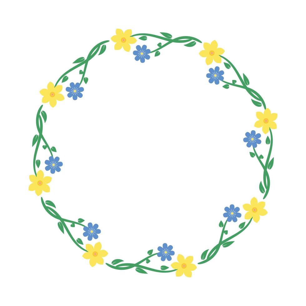 lente blauwe bloemen en gele narcissen rond frame vector