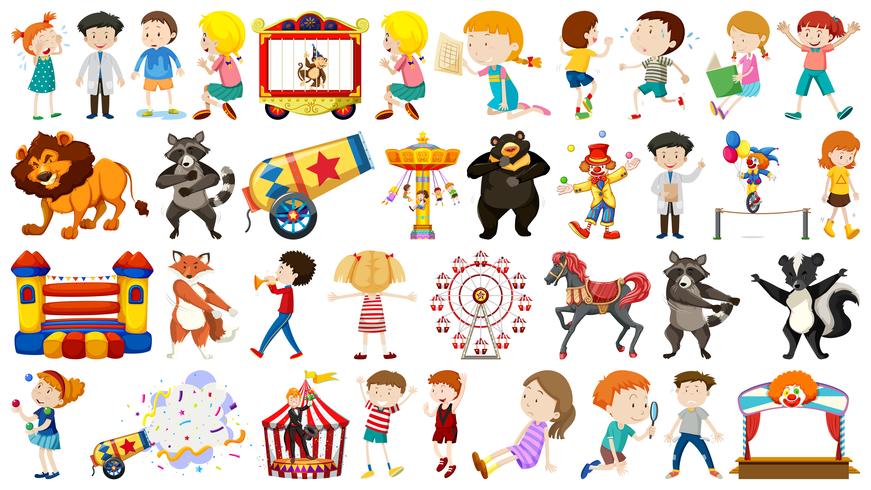 Set van kinderen en circus vector