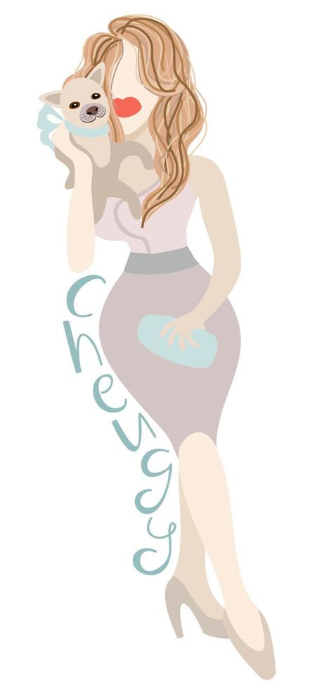 glamour jonge vrouw met kleine hondje. leuk concept. vector