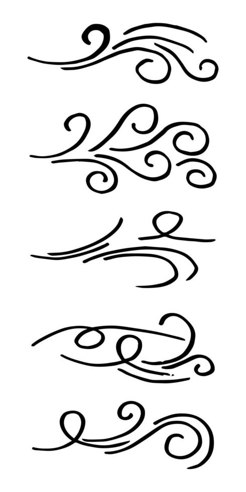 hand loting wind doodle set, vectorillustratie. vector