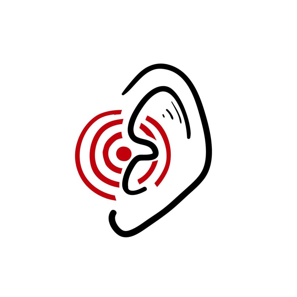handgetekende oorpijn pictogram, oorpijn, ontsteking illustratie in doodle stijl vector
