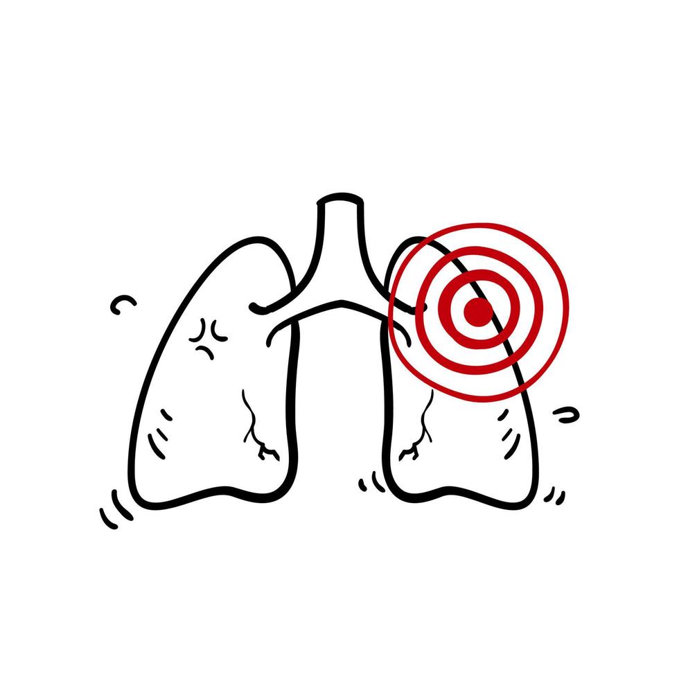 hand getekende longontsteking pictogram, astma of tuberculose, lijn symbool op witte achtergrond. in doodle stijl vector geïsoleerd
