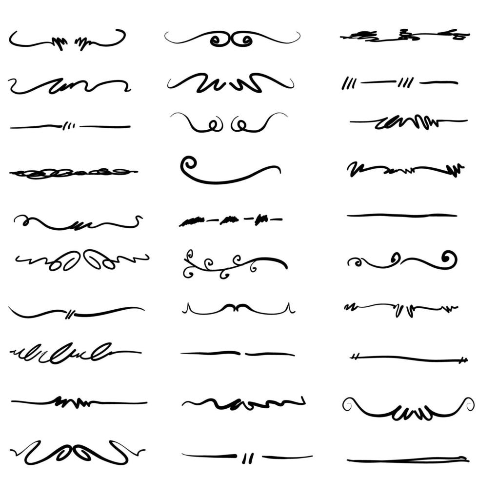 verzameling van handgetekende rand en scheidingslijn met unieke swirl doodle-stijl vector