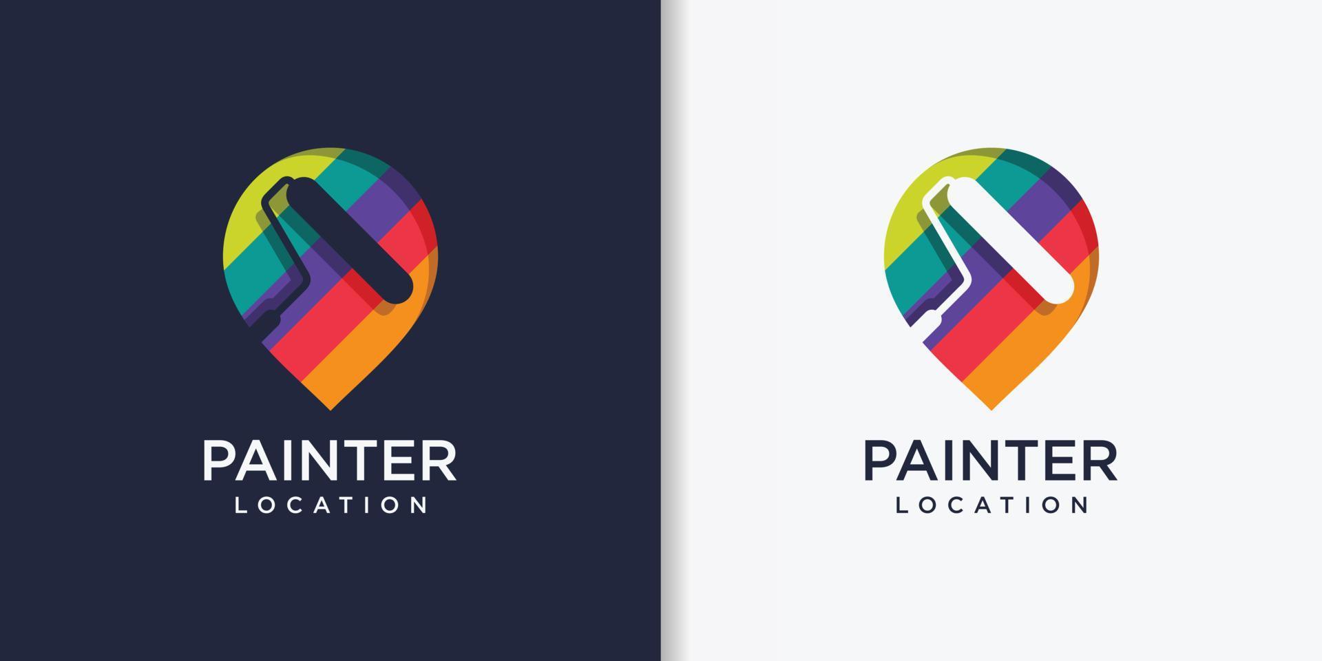 schilder logo ontwerpsjabloon, schilderen, service, reparatie, locatie, pin, premium vector