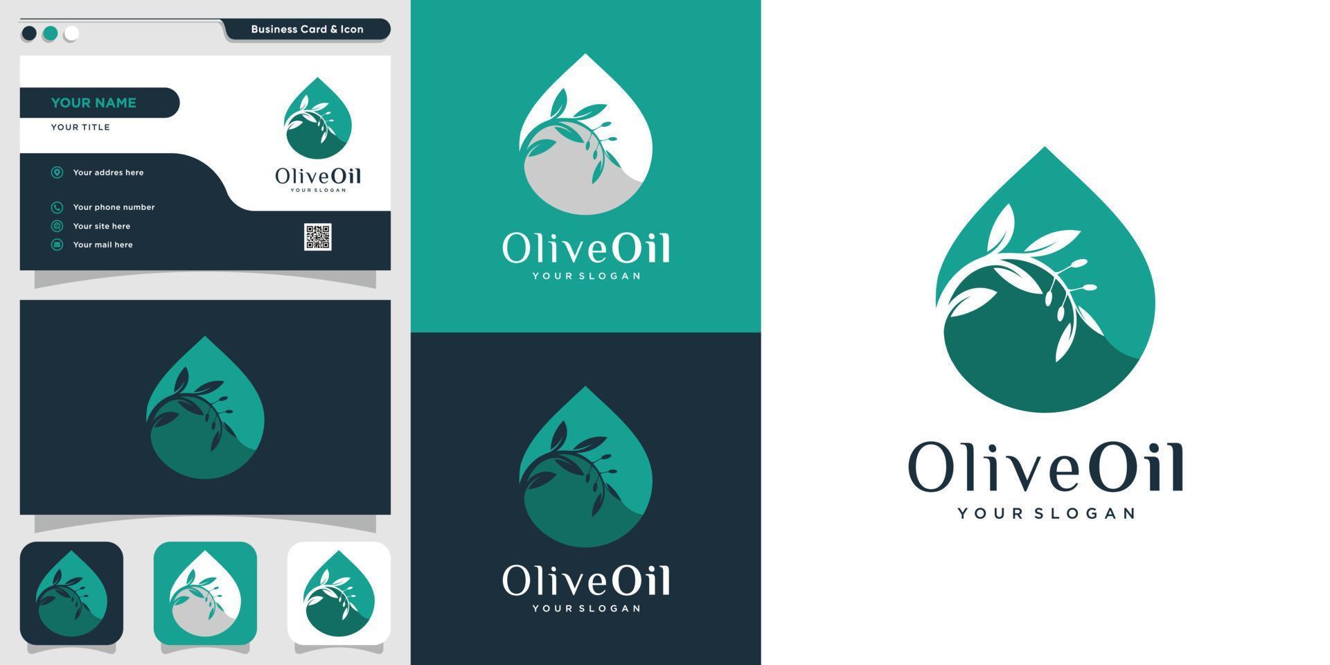 verse olijfolie logo en visitekaartje ontwerpsjabloon, drop, merk, olie, schoonheid, groen, pictogram, gezondheid, premium vector