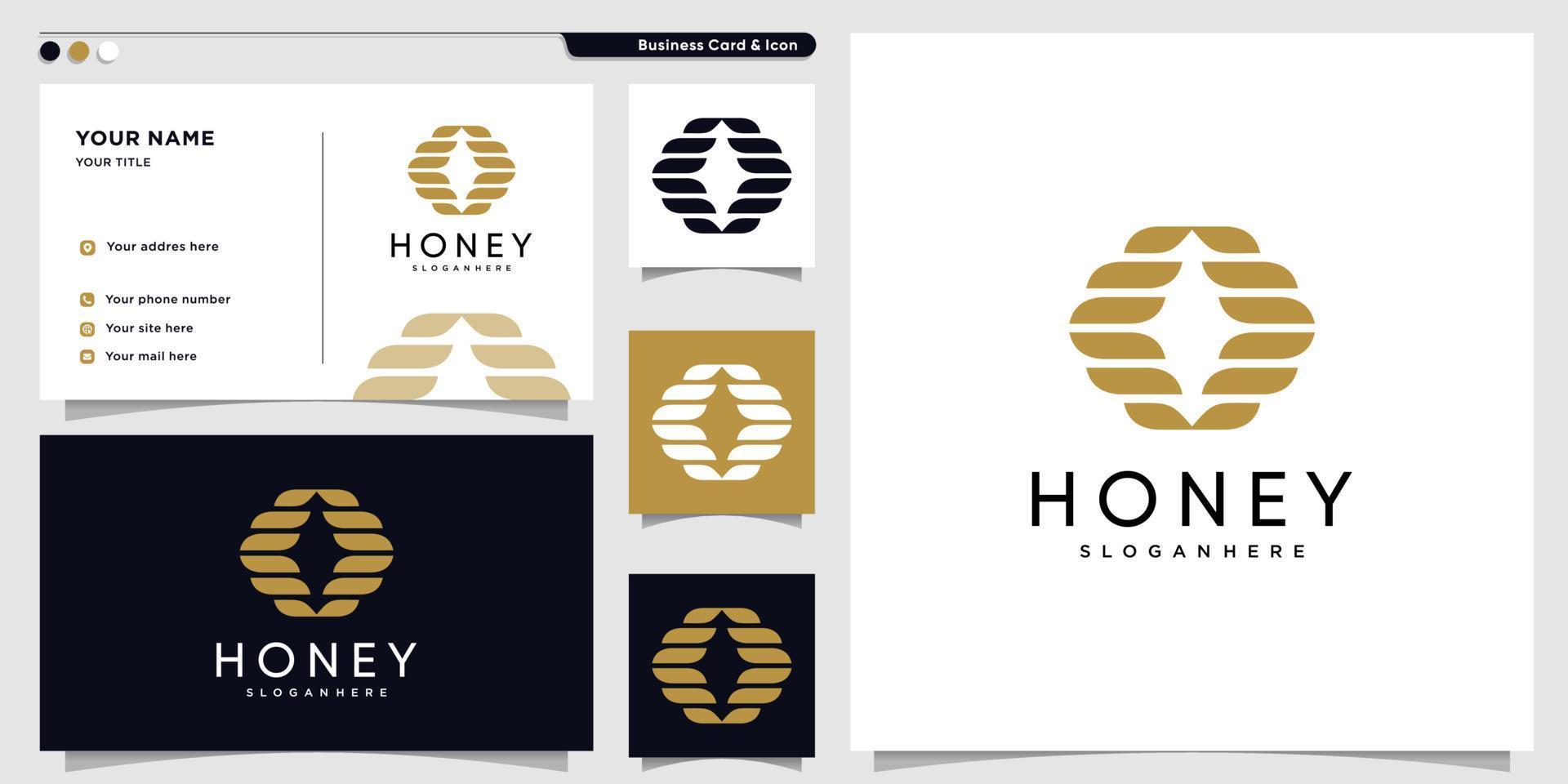 honing logo met nieuwe concept gouden kleur en visitekaartje ontwerpsjabloon, honing, goud, logo sjabloon premium vector