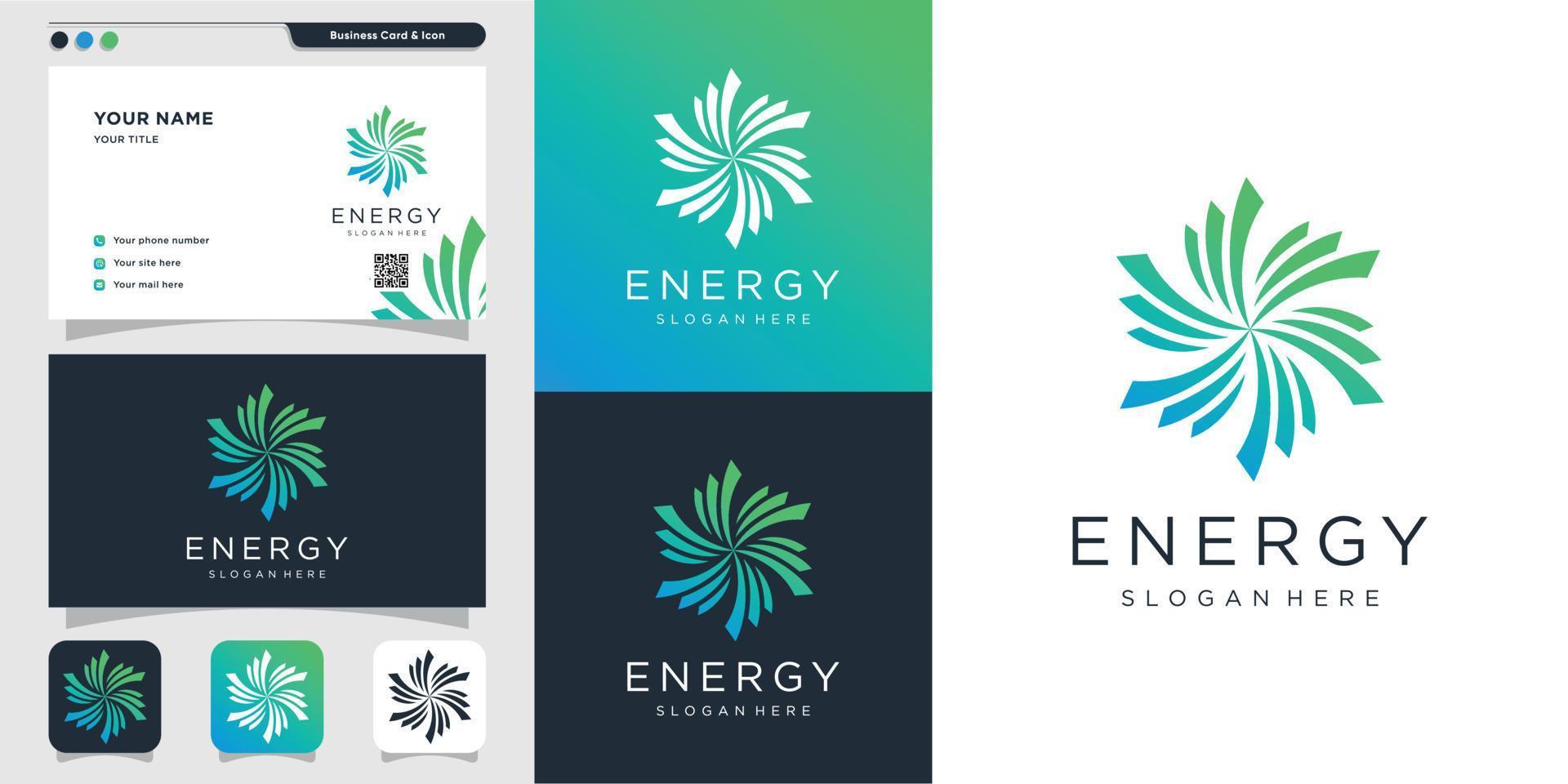 abstract energielogo en visitekaartjeontwerp. oplossing, positief, modern, energie, pictogram, premium vector