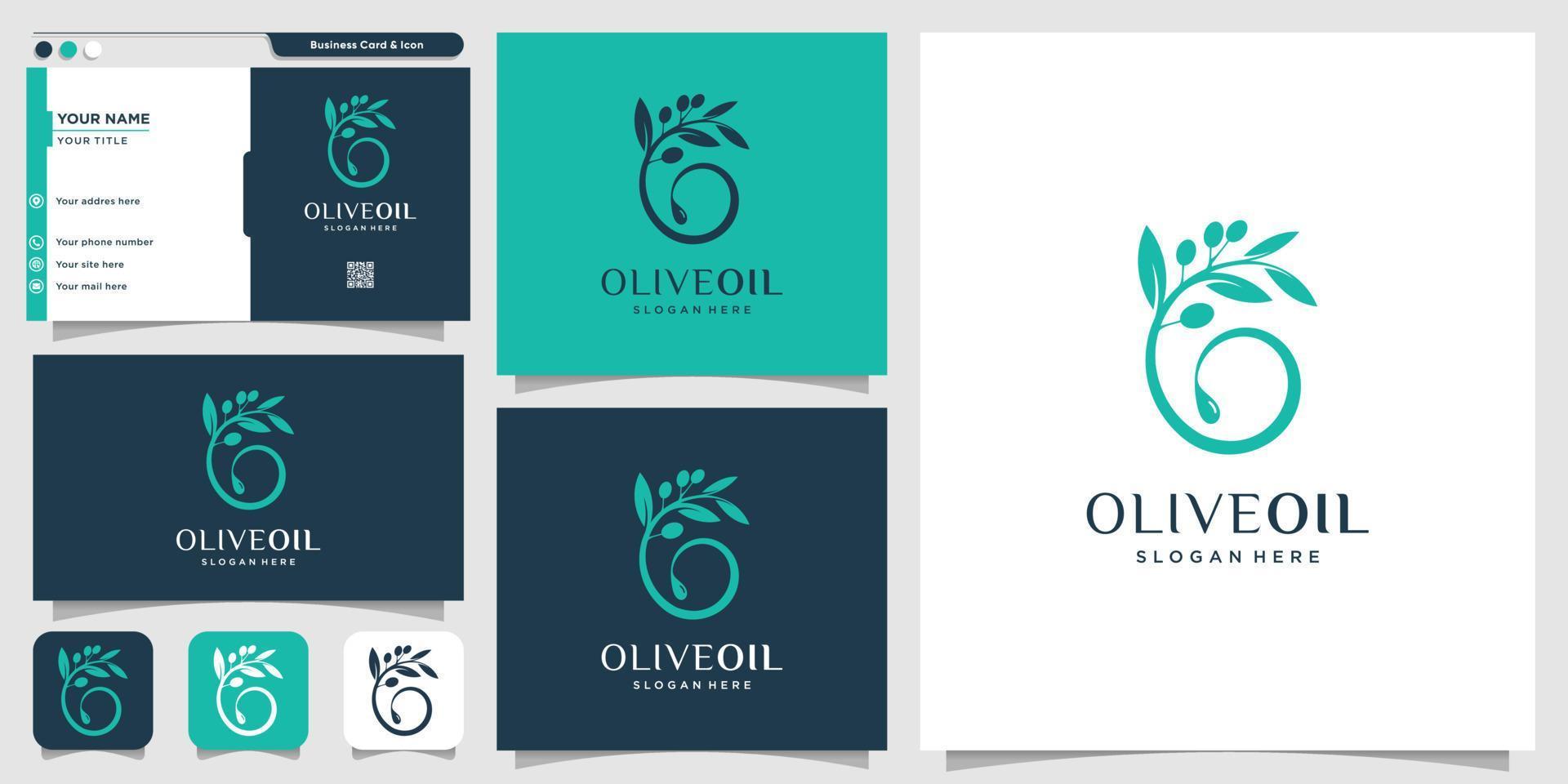 olijfolie logo met nieuw concept en visitekaartje ontwerpsjabloon, merk, olie, schoonheid, groen, pictogram, gezondheid, premium vector