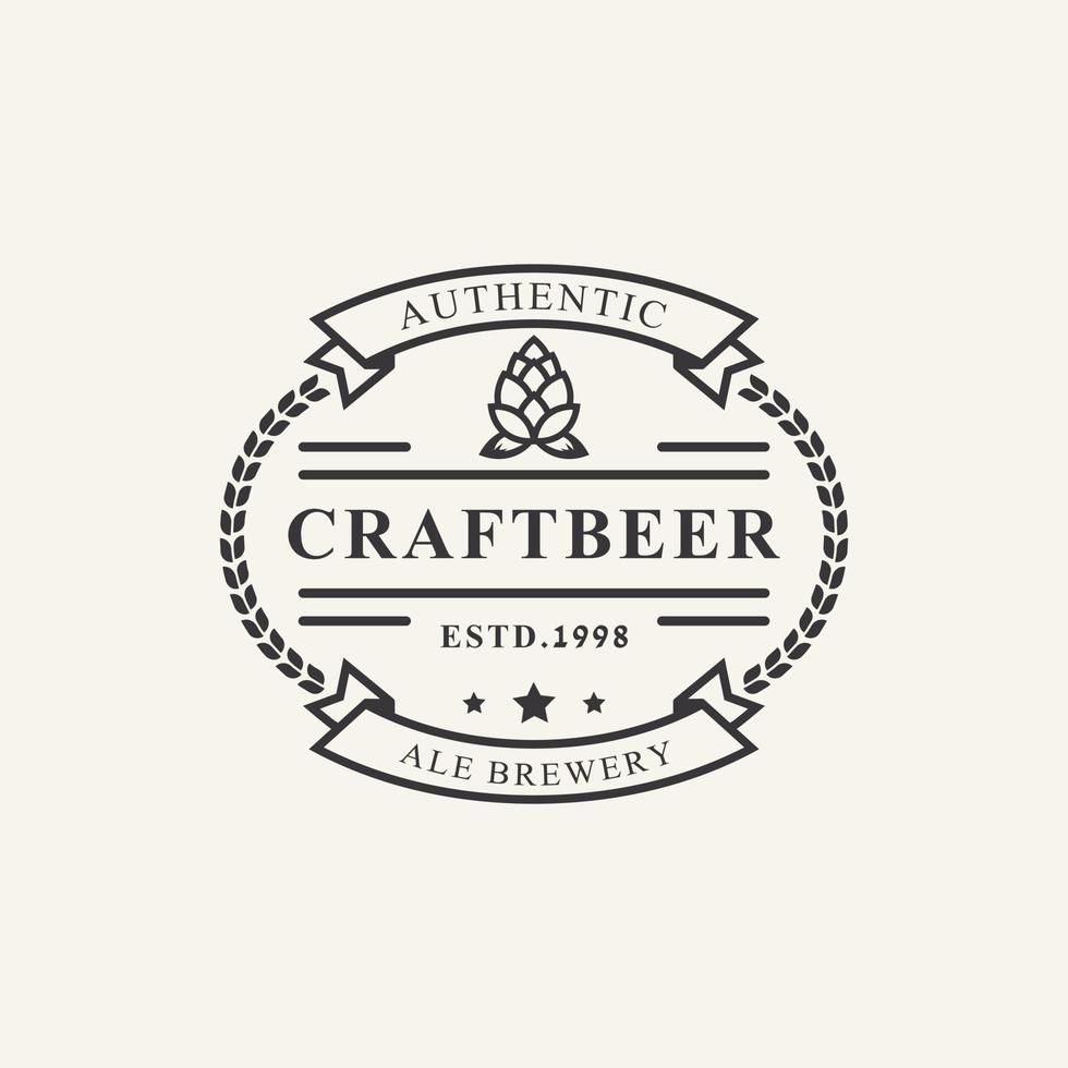 vintage retro badge voor hop ambachtelijk bier ale brouwerij logo ontwerpsjabloon element vector