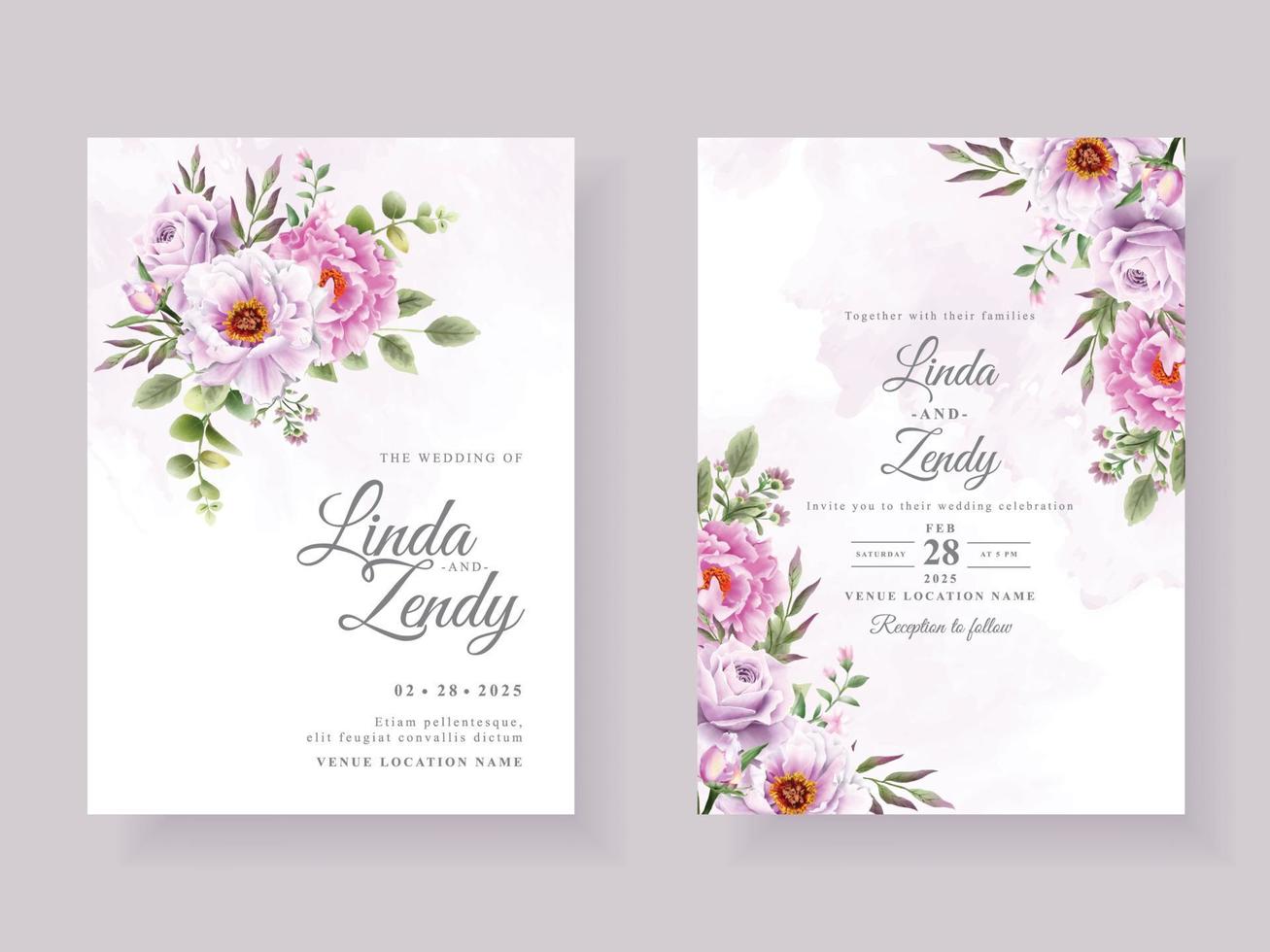 elegante paarse bloemen bruiloft uitnodigingskaart vector